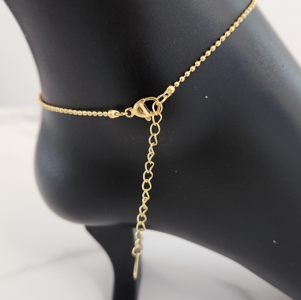 Simple Casual Style Gold Plated Beaded Anklet with Gemstone Drop - Picture 7 of 12